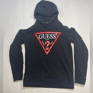 GUESS Guess Triangle Logo Hoodie Black Red Youth Size 14 Pullover